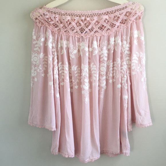 Curations Tops - Curations HSN Blush & Crochet Boho Pleasant Blouse
